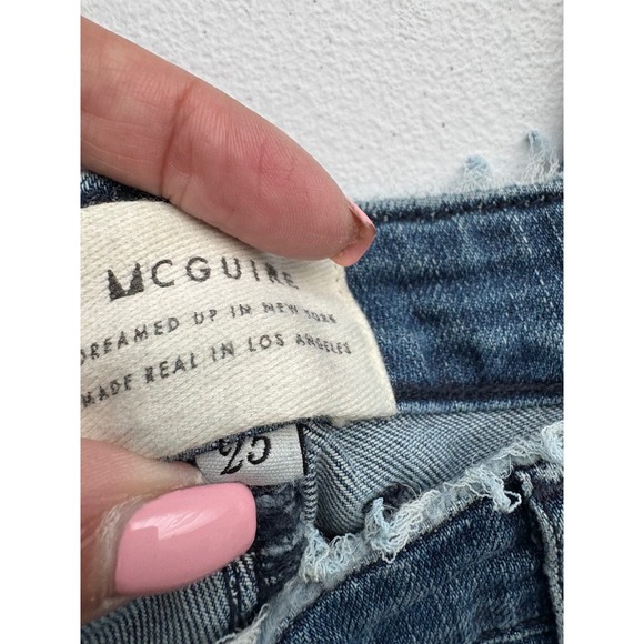 McGuire Crop Flare Jeans Frayed Hem Distressed Denim Blue Size 25 - Picture 5 of 9